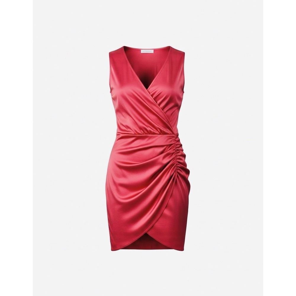 Guberry Women's Red Wrap V-Neck Bodycon Ruched Mini Dress Size Large